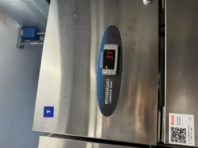 Hoshizaki commercial refrigerator digital display showing temperature after servicing in NYC