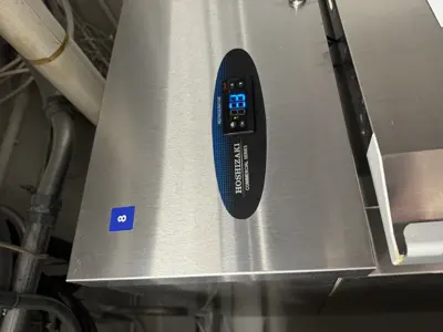 Hoshizaki commercial series refrigerator control panel showing active display after repair in NYC