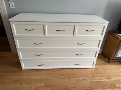Murphy bed fully assembled with five-drawer storage unit