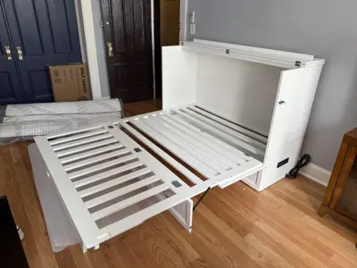 Murphy bed cabinet during mid-assembly process