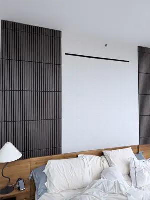 Decorative wall panel installation — accent wall created