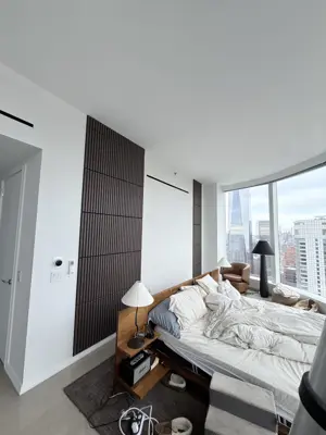 Decorative wall panel installation — accent wall created