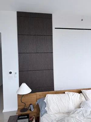 Decorative wall panel installation — accent wall created