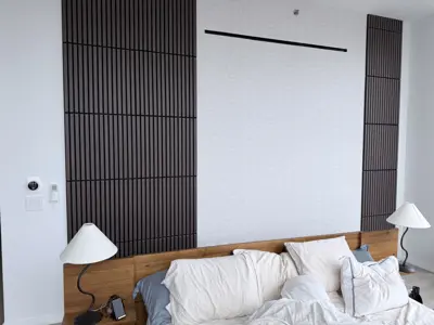 Decorative wall panel installation — accent wall created