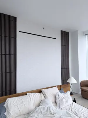 Decorative wall panel installation — accent wall created