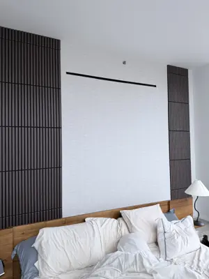 Decorative wall panel installation — accent wall created