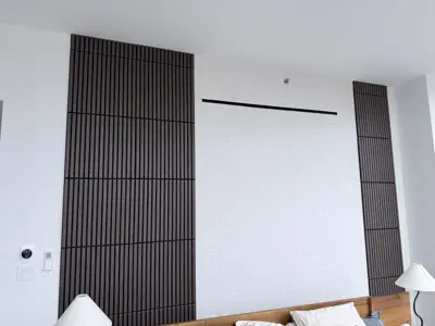 Decorative wall panel installation — accent wall created