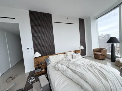 Decorative wall panel installation — accent wall created