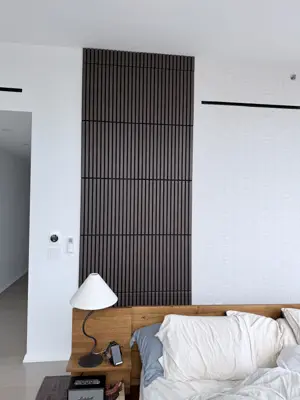 Decorative wall panel installation — accent wall created