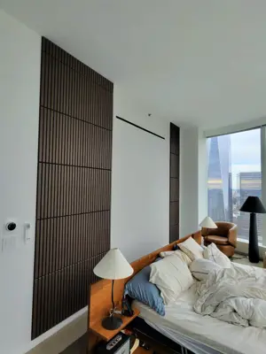 Decorative wall panel installation — accent wall created