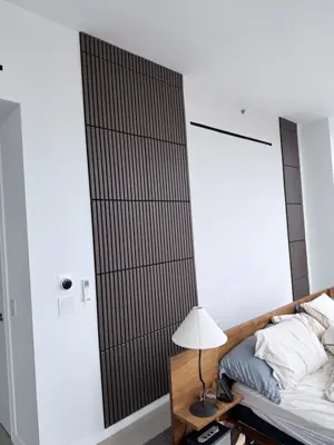 Decorative wall panel installation — accent wall created