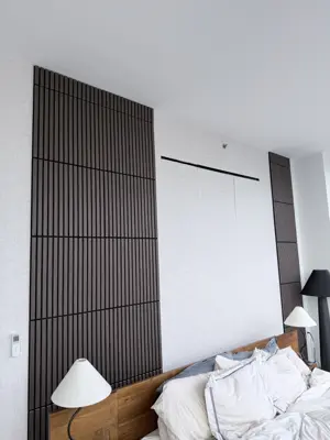 Decorative wall panel installation — accent wall created
