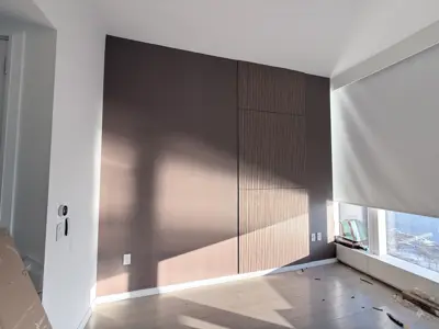 Decorative wall panel installation — accent wall created